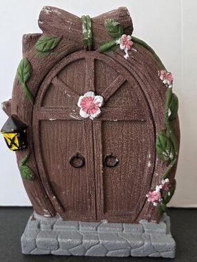 Cement Fairy Door Floral Log Arch Miniature Enchanted Forest Decor 5.5”